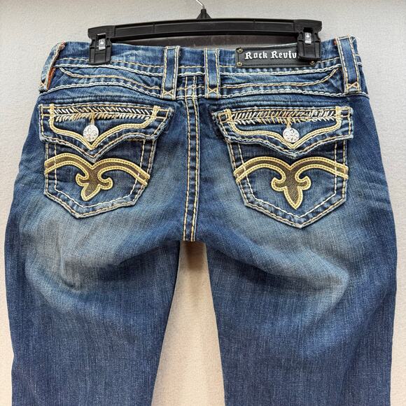Rock Revival Jeans Women's 27 (4) Dark Blue Anja Boot Cut Preppy Western Bling - Picture 3 of 15